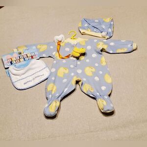 Middleton Reborn Blue and Yellow Duck One Piece Footed Doll Outfit Bundle.